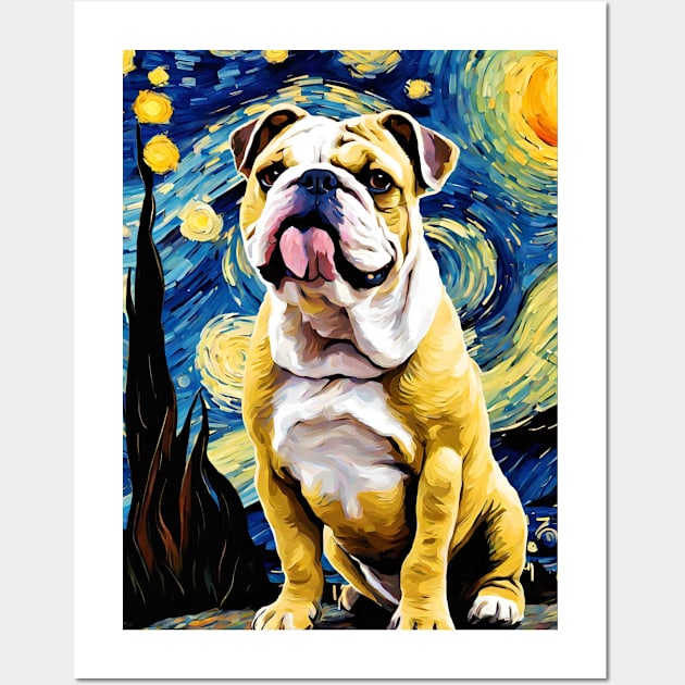 Bulldog Dog Breed Painting in a Van Gogh Starry Night Art Style Wall Art by Art-Jiyuu